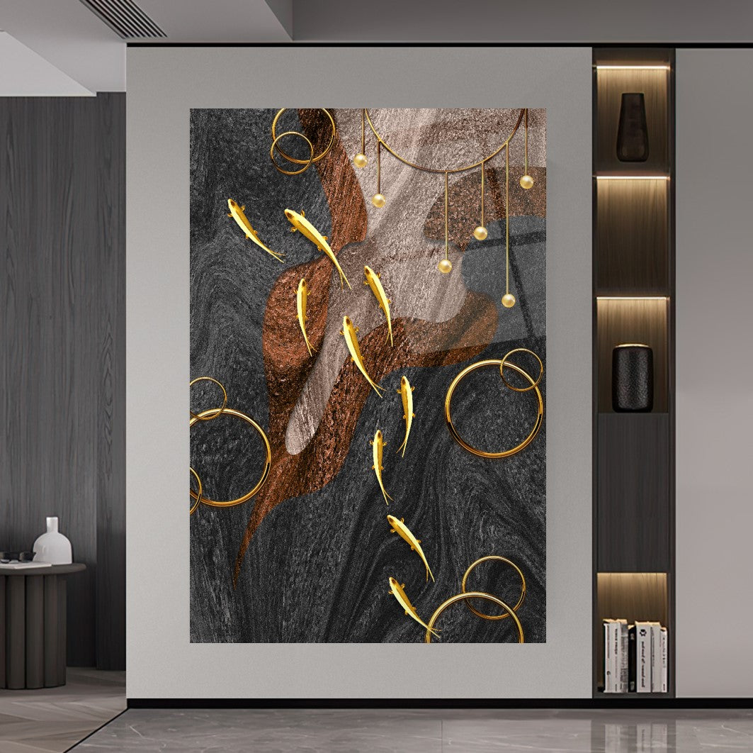 Gold Fish Glass Wall Art