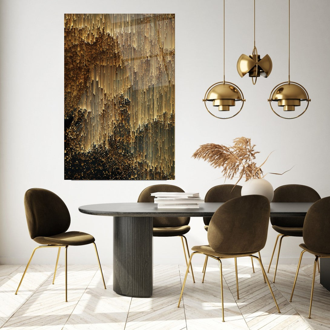 Gold Rain Glass Wall Art