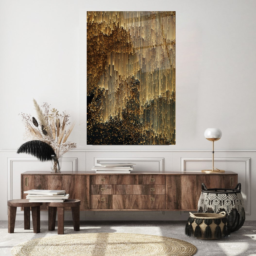 Gold Rain Glass Wall Art