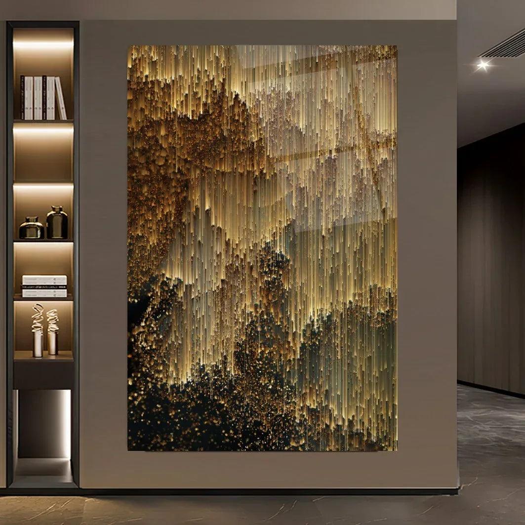 Golden Rain Glass Wall Art - LUXARTDECO