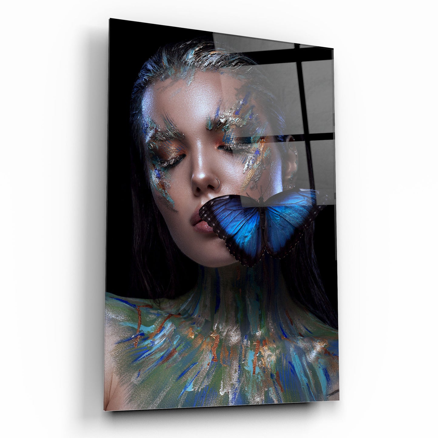 Décoration murale en verre représentant une femme papillon