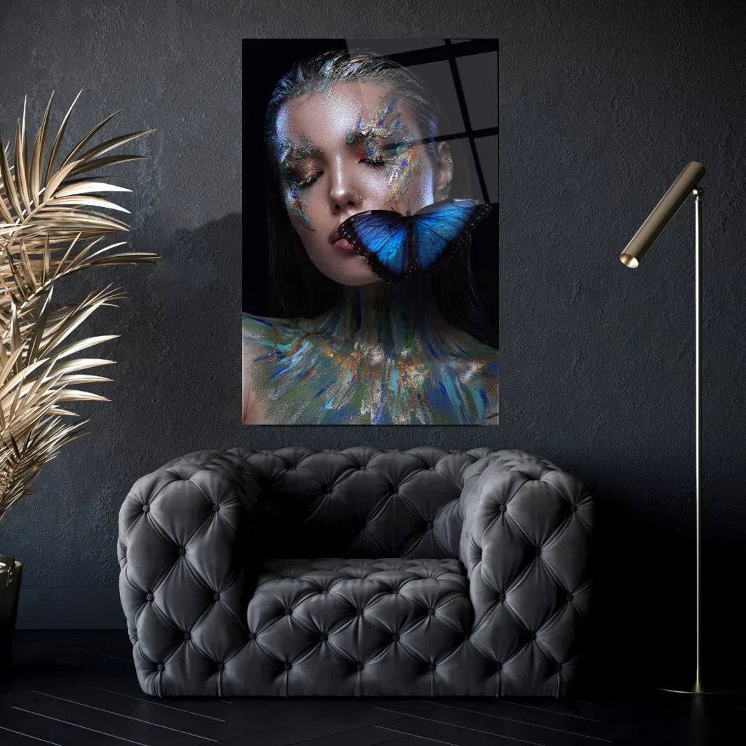 Butterfly and Woman Glass Wall Art - LUXARTDECO