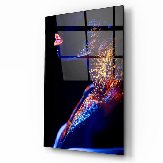 Visage de Femme au Néon Tableau en Verre Trempé