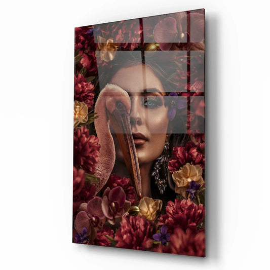 Woman and Bird Glass Wall Art - LUXARTDECO