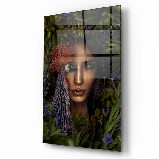 Woman and Bird Glass Wall Art - LUXARTDECO