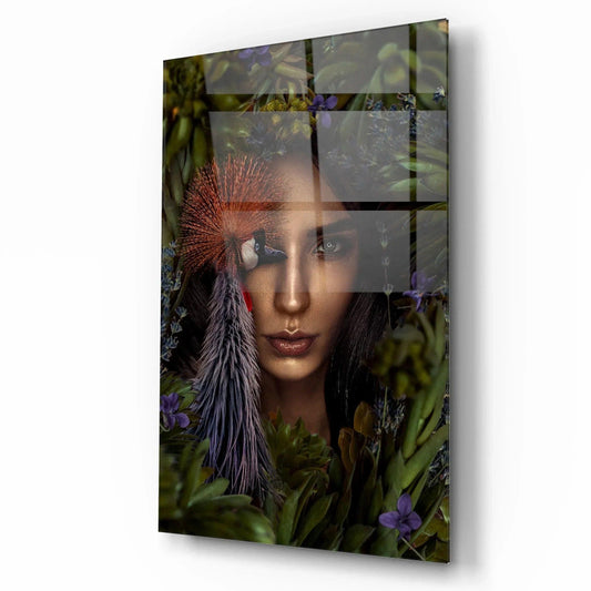 Woman and Bird Glass Wall Art - LUXARTDECO