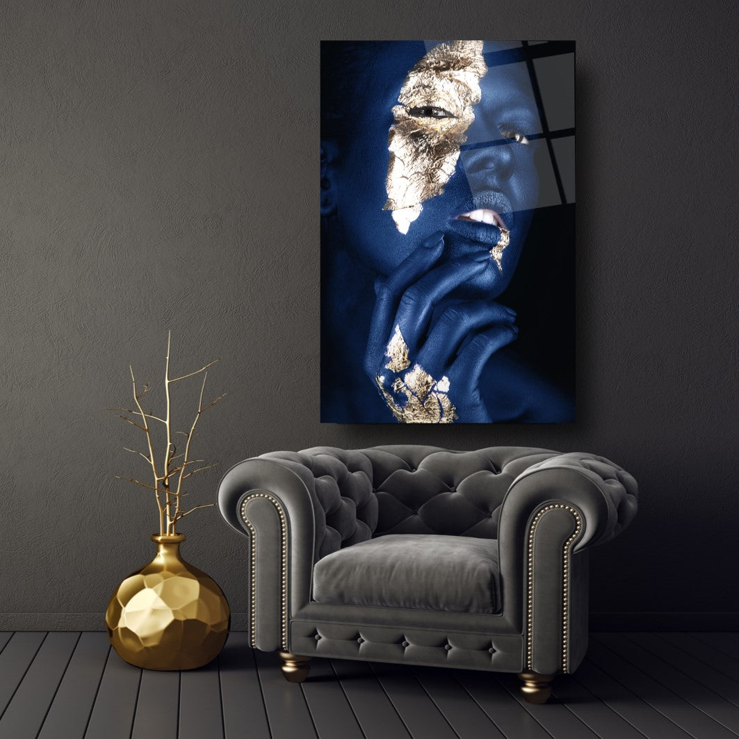 Visage de Femme Dorée Tableau en Verre Trempé