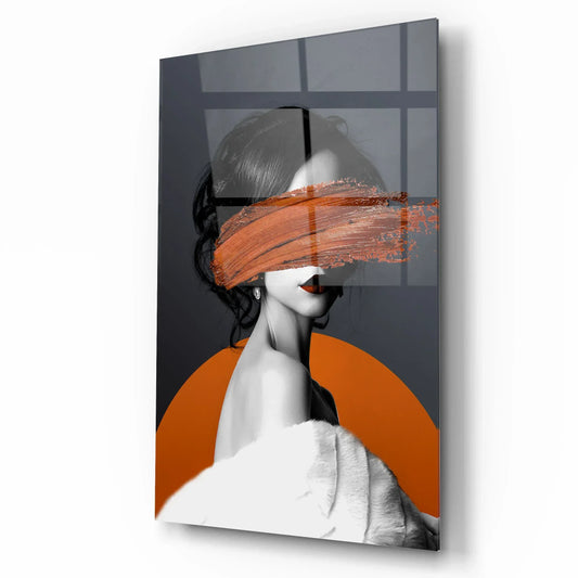 Woman in Orange Glass Wall Art - LUXARTDECO