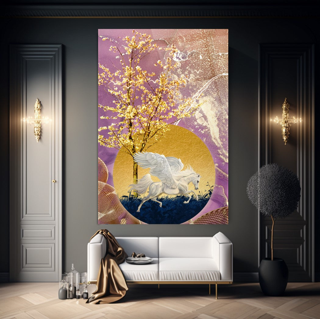 Pégase Cheval Ailé Tableau en Verre Trempé