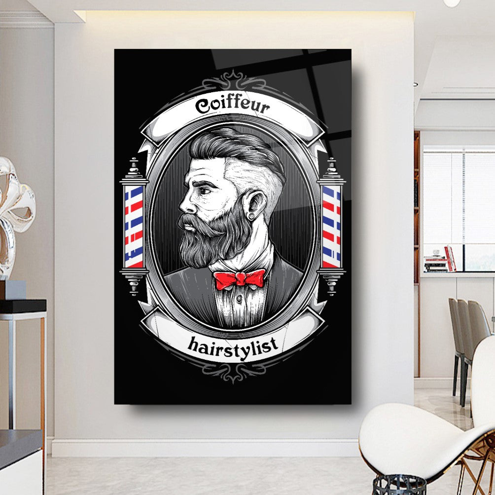 Coiffeur Homme Tableau en Verre Trempé