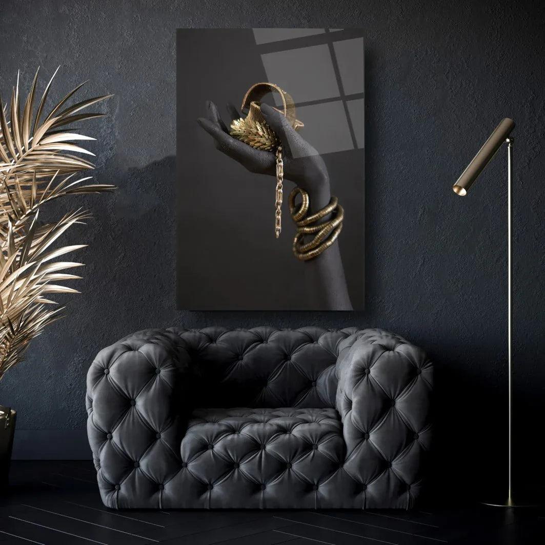 Hand with Jewelry Glass Wall Art - LUXARTDECO
