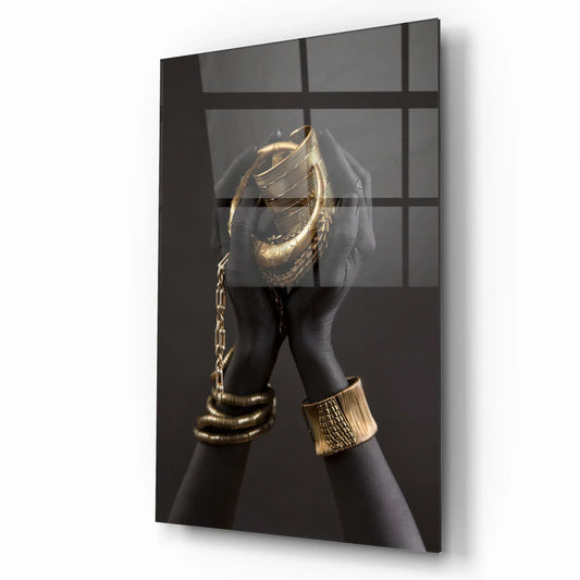 Hands with Jewelry Glass Wall Art - LUXARTDECO
