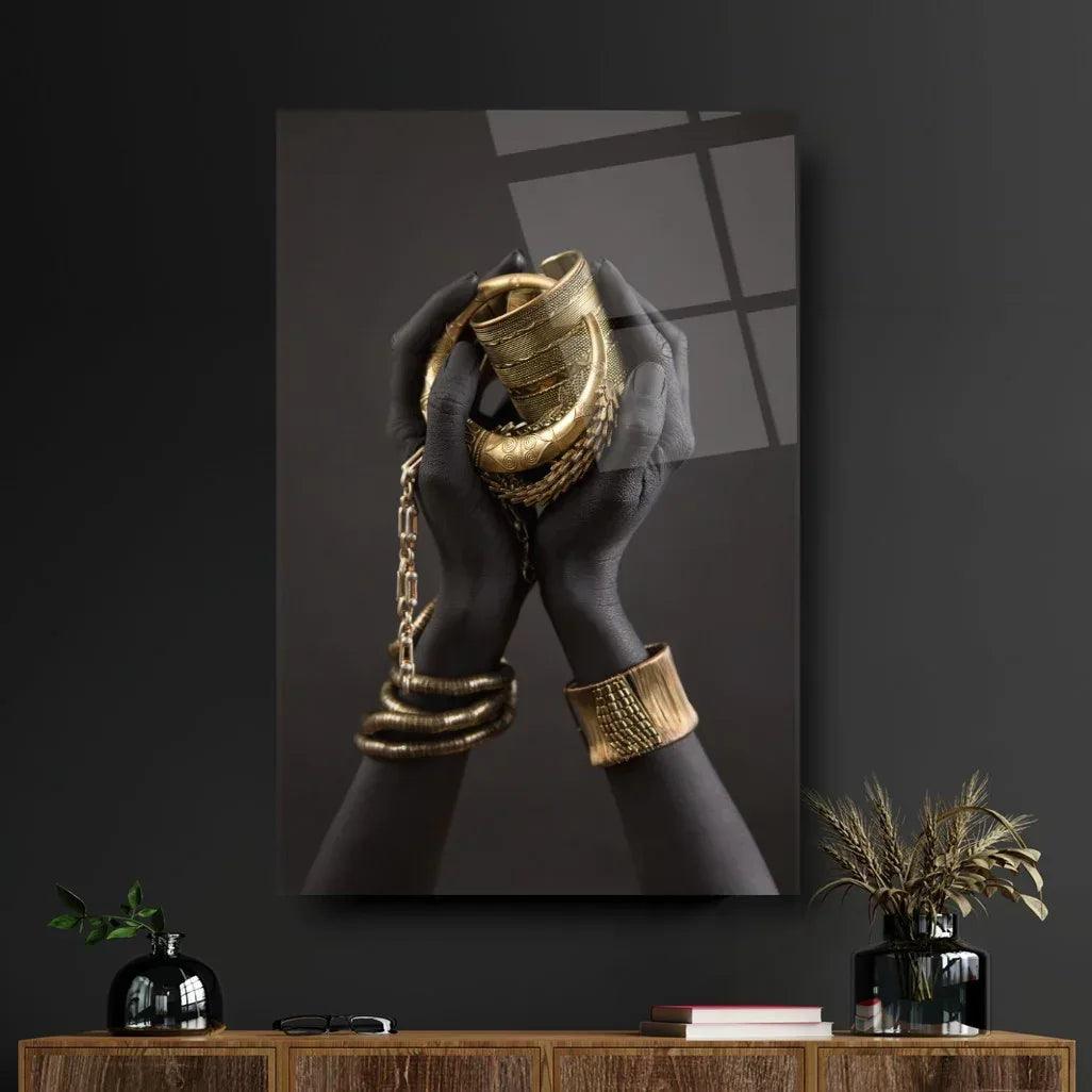 Hands with Jewelry Glass Wall Art - LUXARTDECO