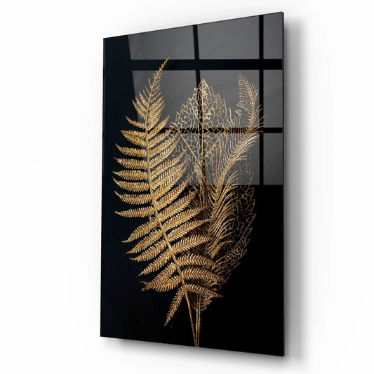 Golden Leaves Glass Wall Art - LUXARTDECO