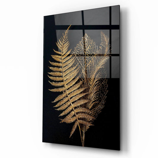 Golden Leaves Glass Wall Art - LUXARTDECO