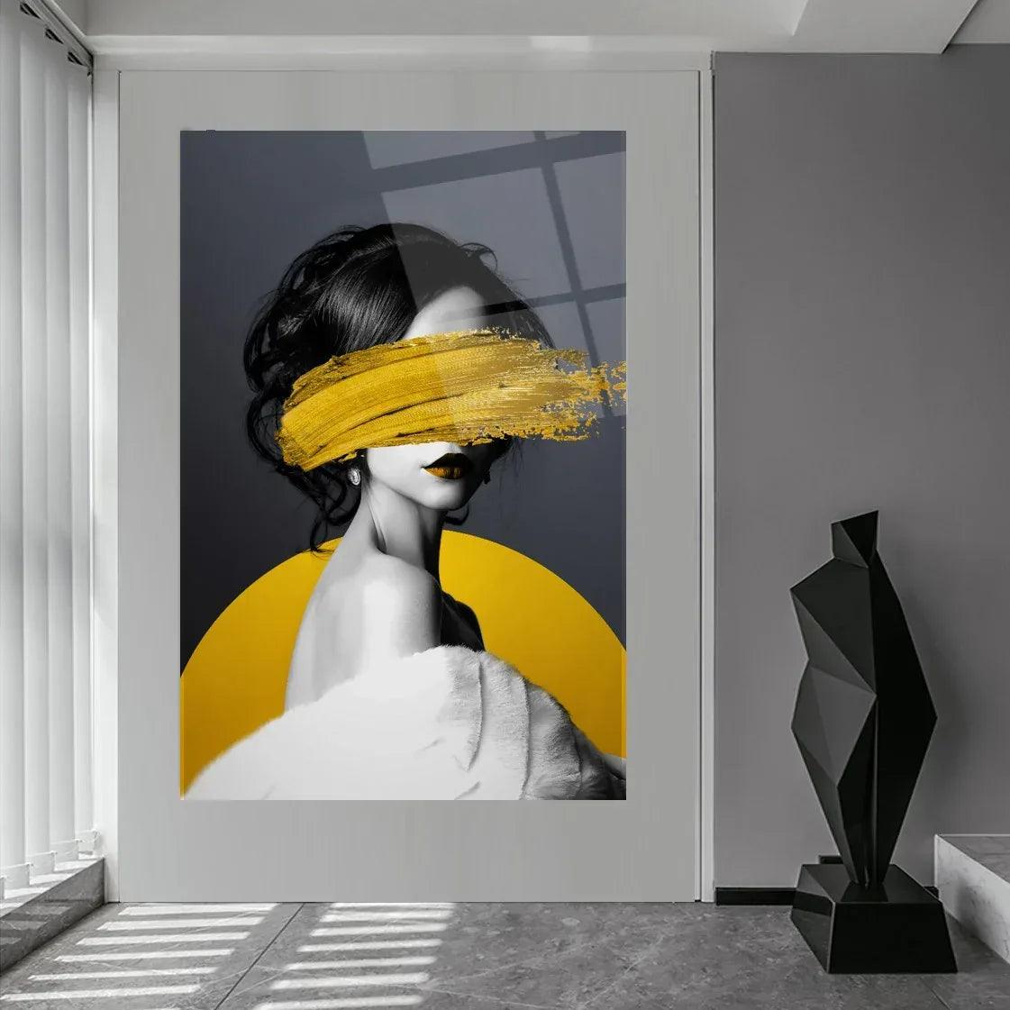 Woman in Yellow Glass Wall Art - LUXARTDECO