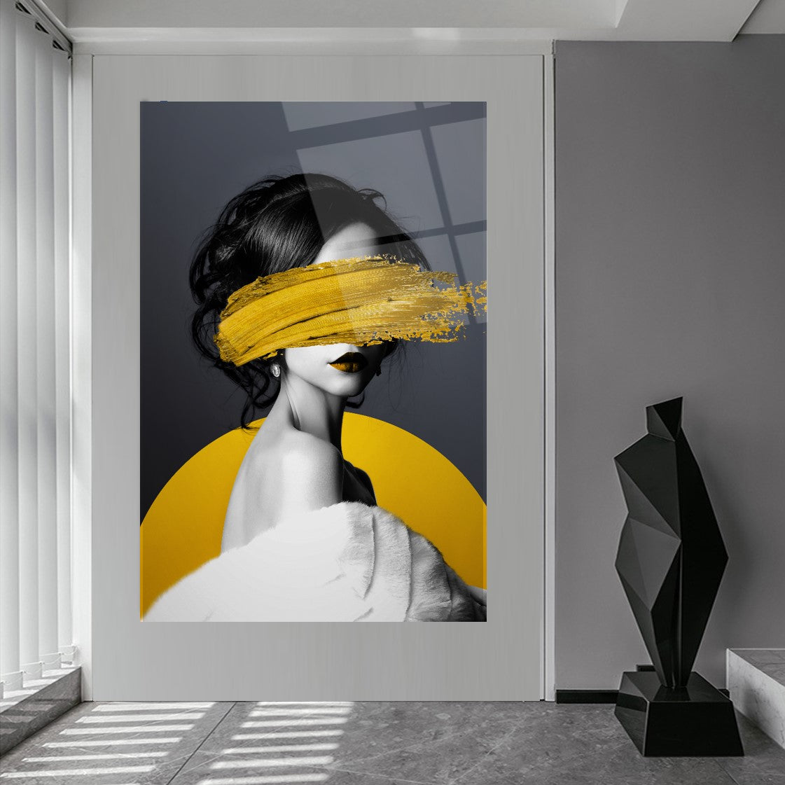 Woman in Yellow Glass Wall Art