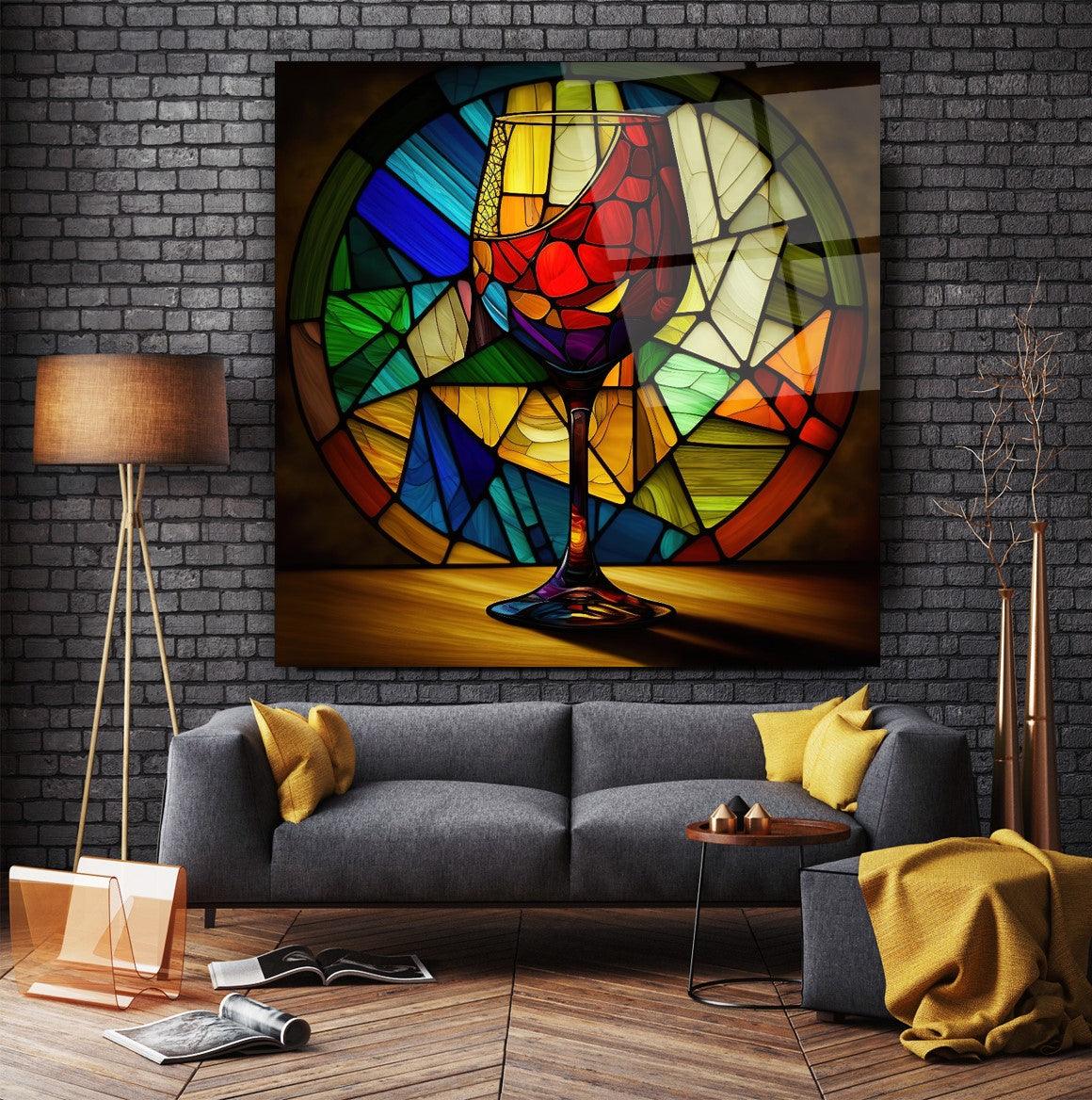 Bicchiere da Vino Multicolore Quadro in Vetro