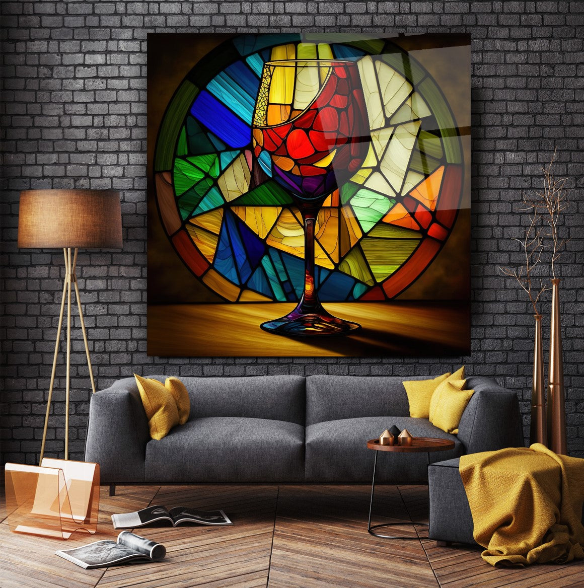 Multicolour Wine Glass Glass Wall Art