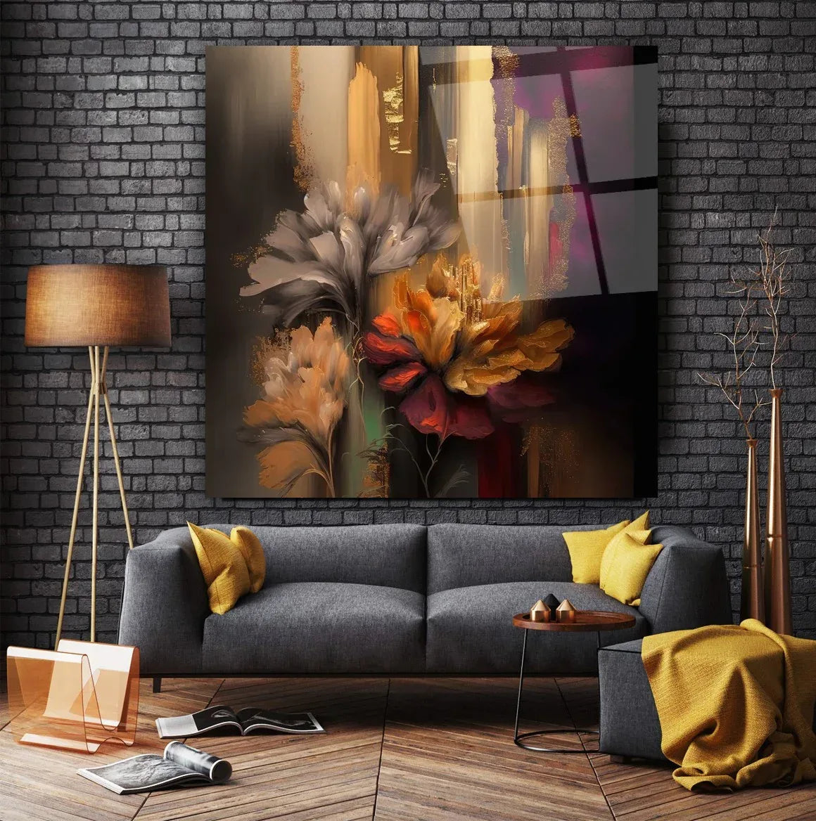 Orange Flowers Glass Wall Art - LUXARTDECO
