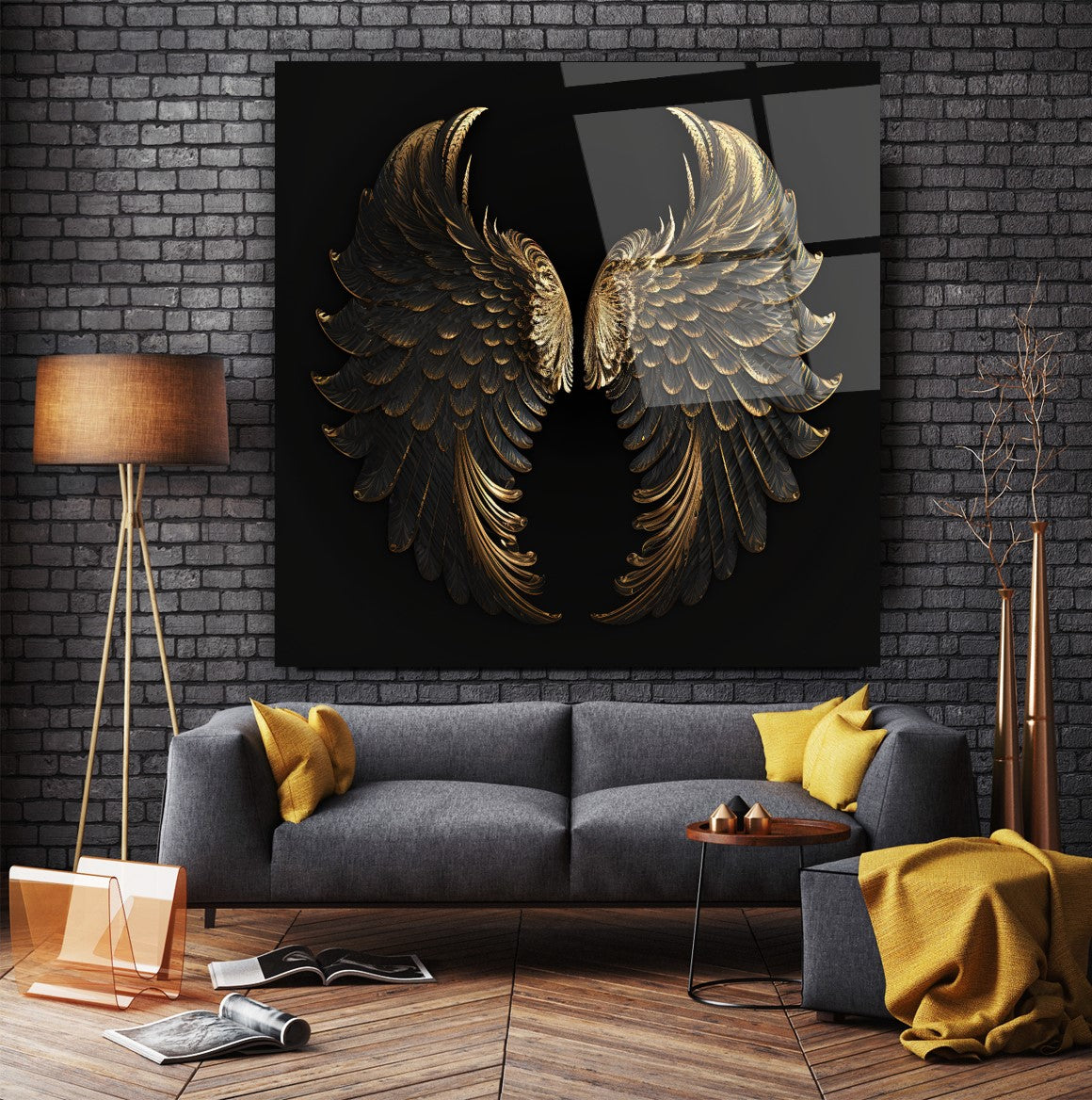 Gold Wings Glass Wall Art