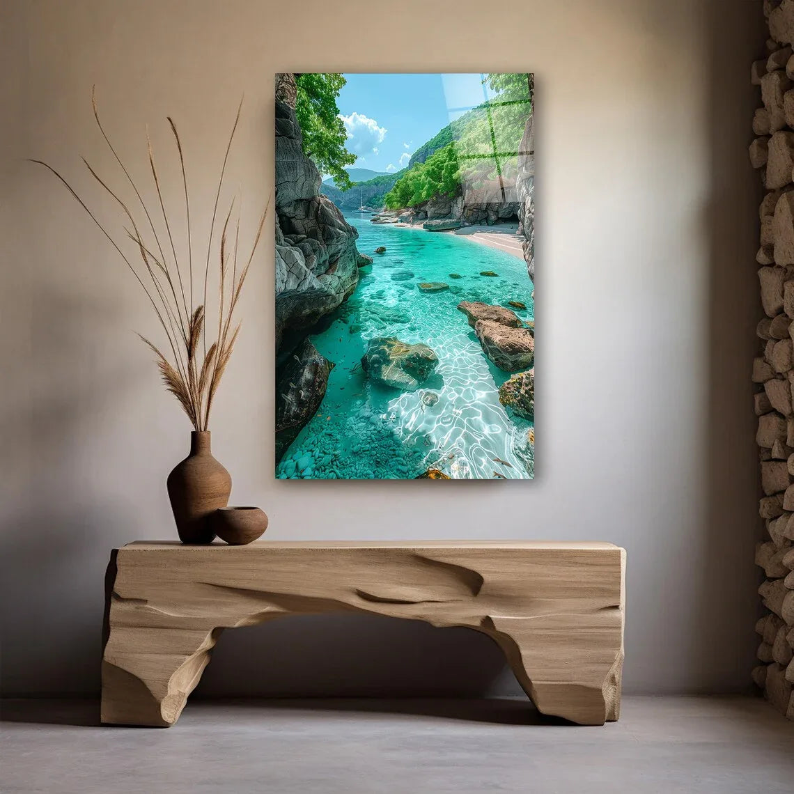 Tropical Water Paradise Glass Wall Art - LUXARTDECO