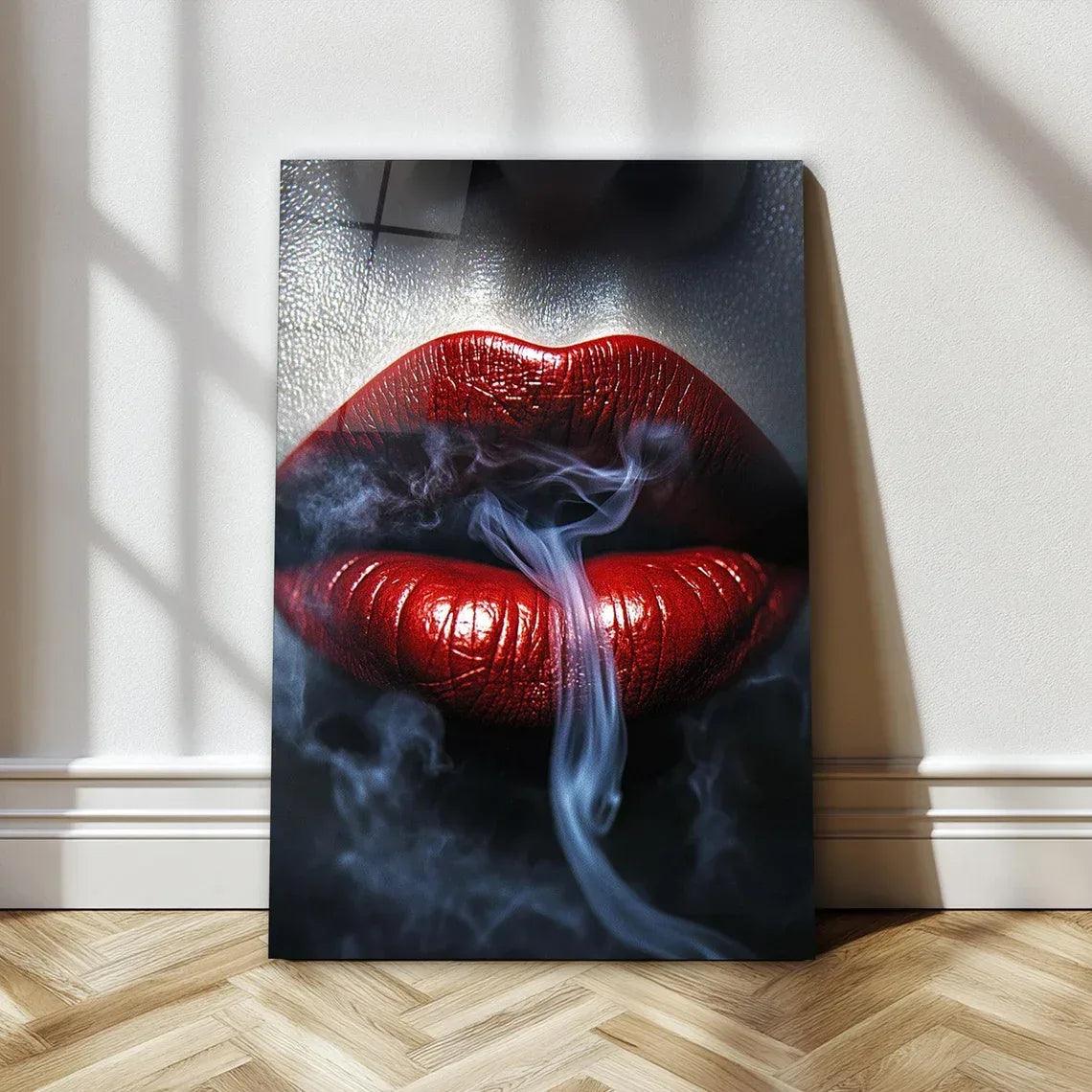 Bold Red Lipstick Glass Wall Art - LUXARTDECO