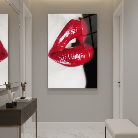 Glamour Lèvres Rouges Tableau en Verre Trempé