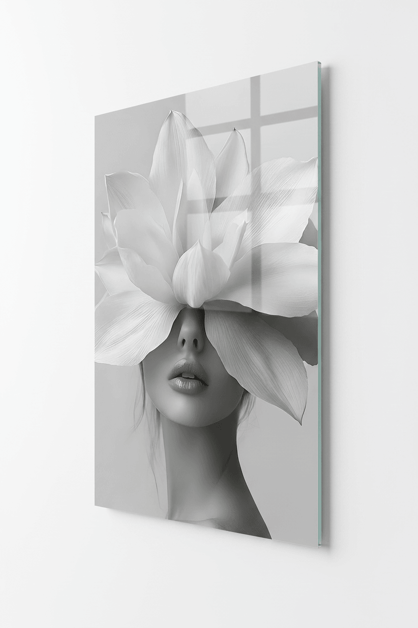 Woman with Flower Glass Wall Art
