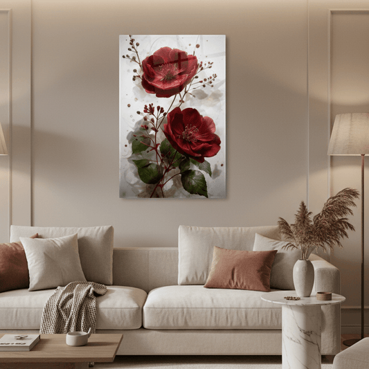 Roses Bordeaux Tableau en Verre Trempé