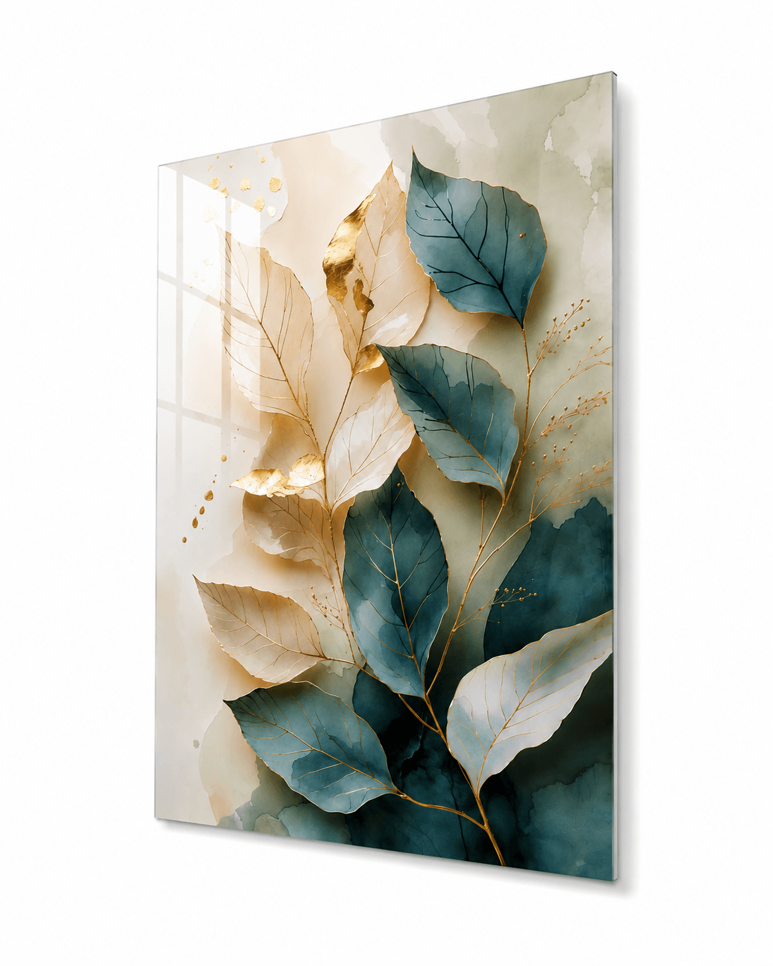 Turquoise Leaves Glass Wall Art
