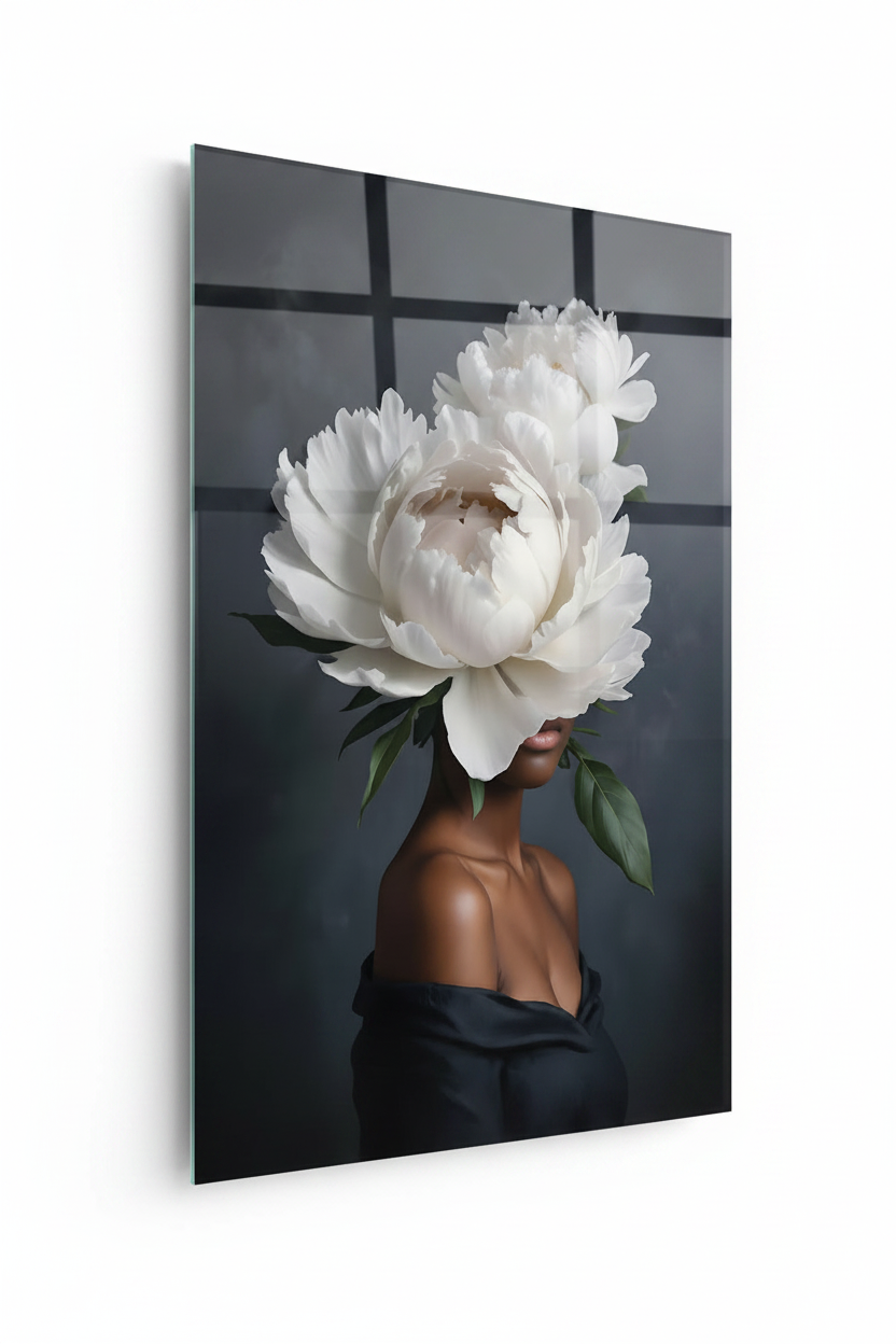 La Beauté de la Pivoine Tableau en Verre Trempé