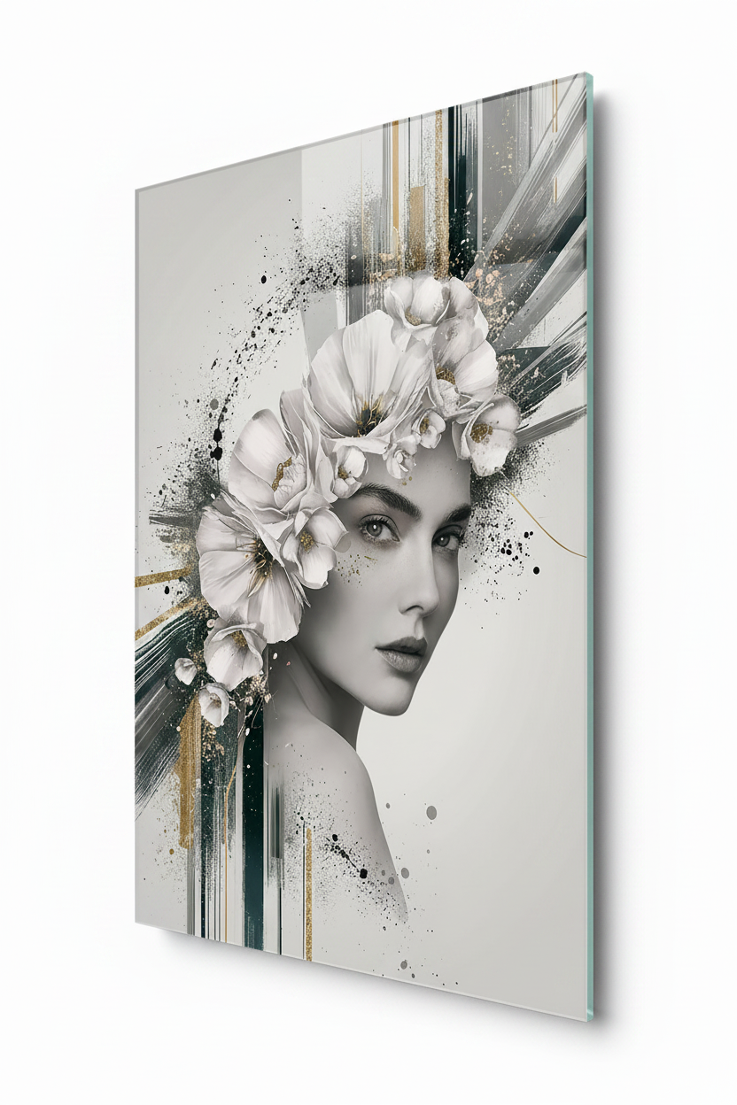 Woman and Flowers Glass Wall Art