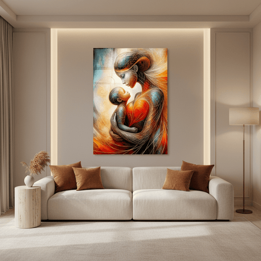 L'amour de la Mère Tableau en Verre Trempé