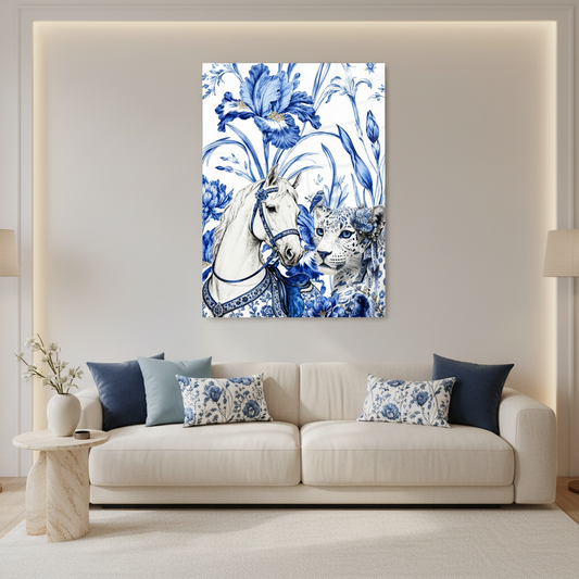 Cheval et Léopard Tableau en Verre Trempé