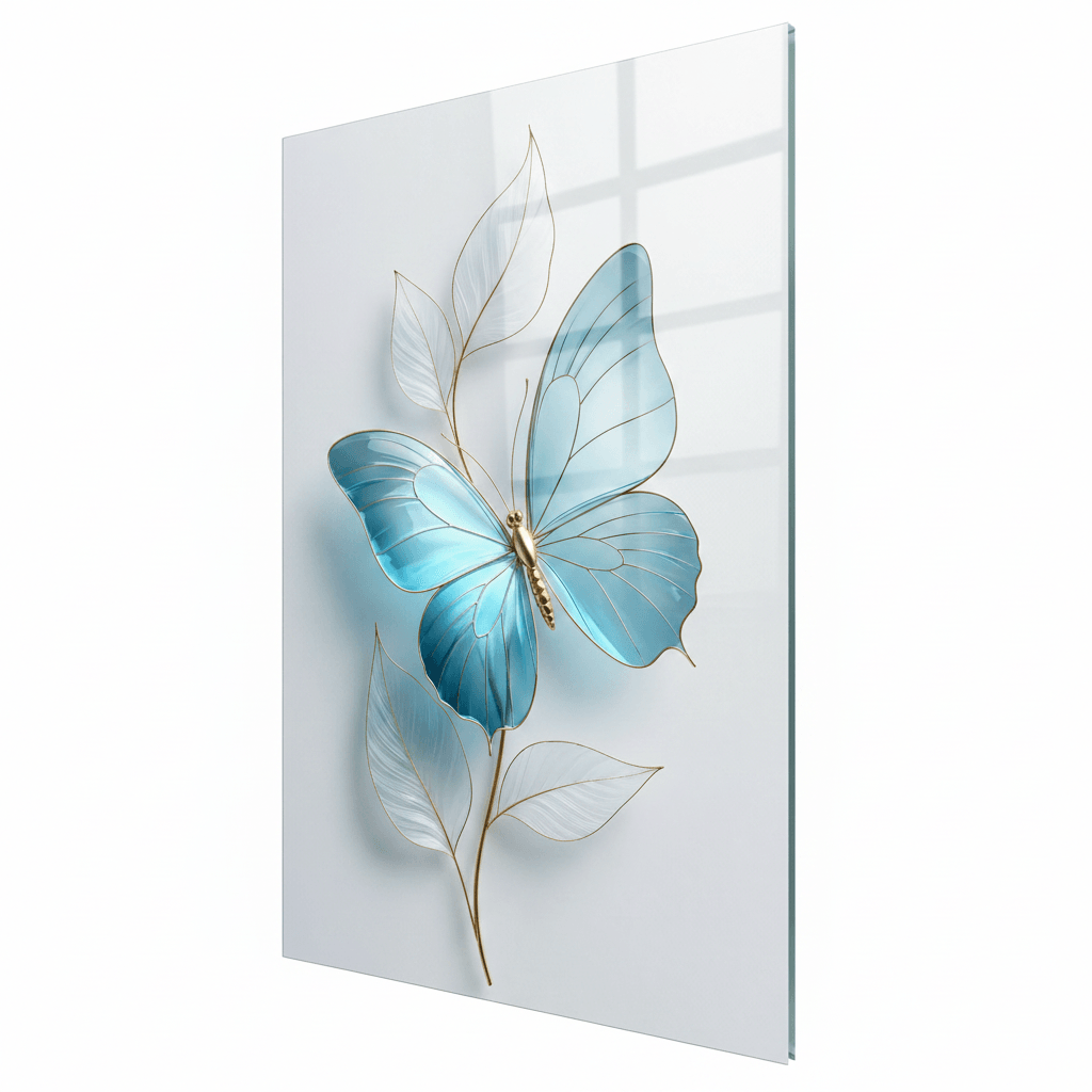Farfalla in 3D Quadro in Vetro Temperato