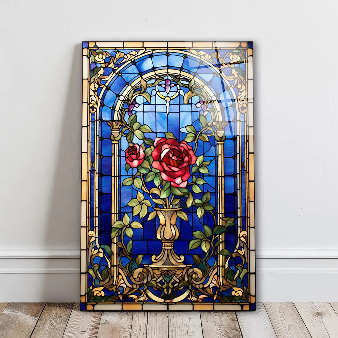 Red Rose Glass Wall Art