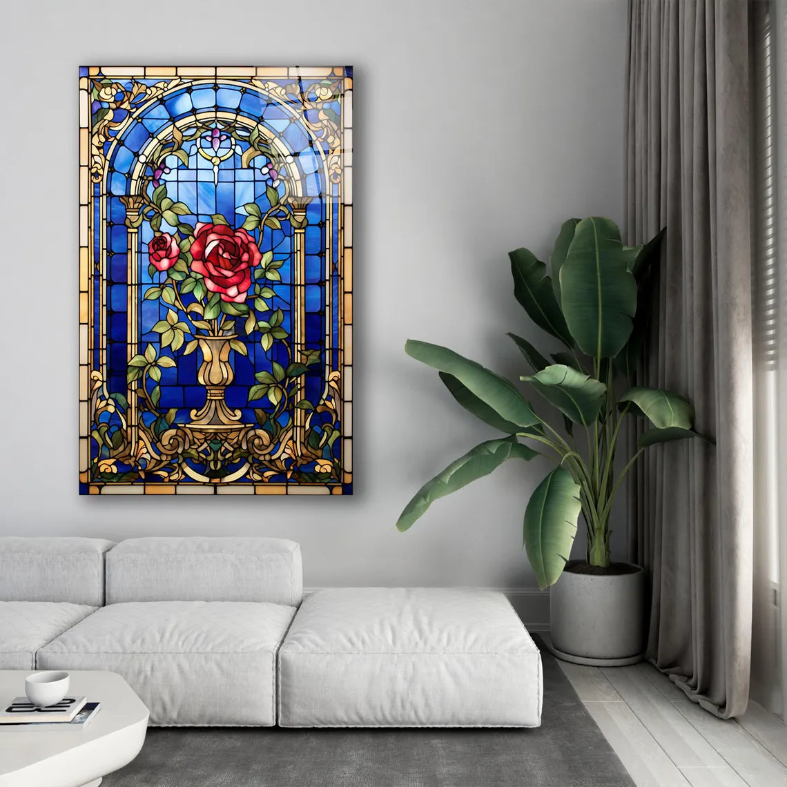 Red Rose Glass Wall Art