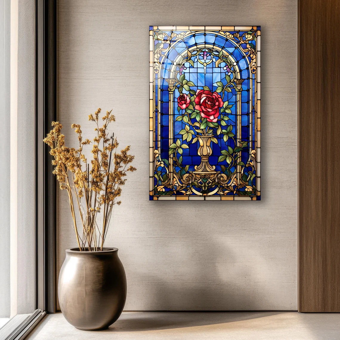 Red Rose Glass Wall Art