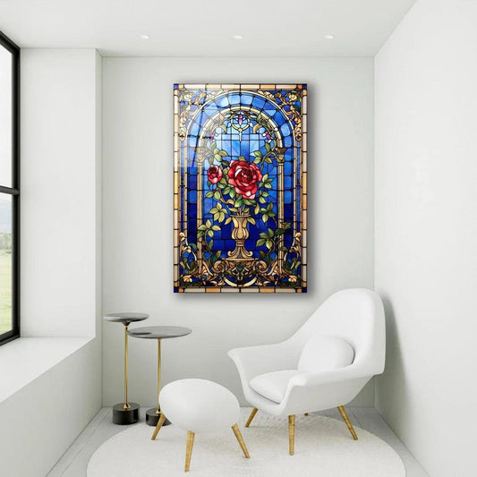 Red Rose Stained Glass Wall Art - LUXARTDECO