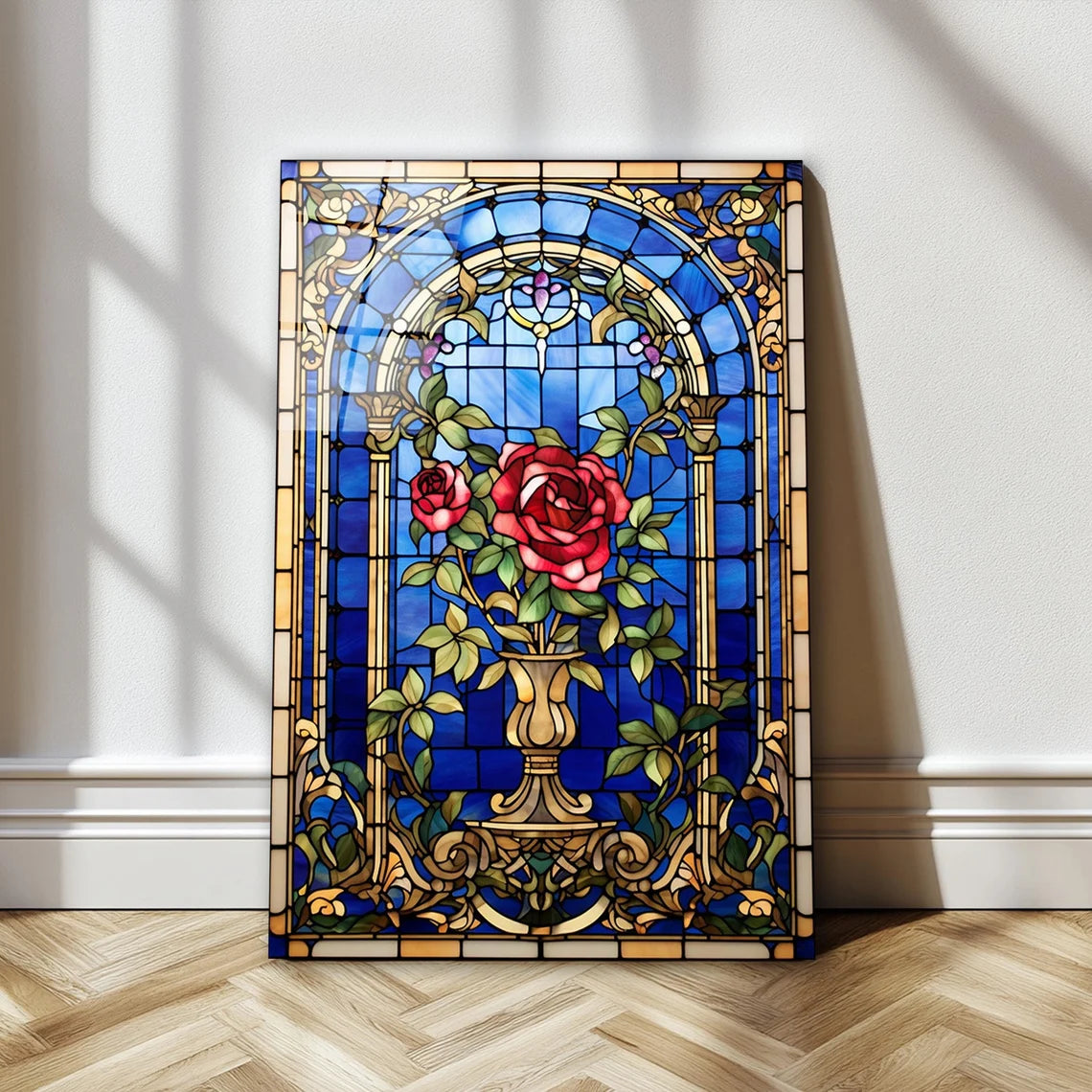 Red Rose Glass Wall Art