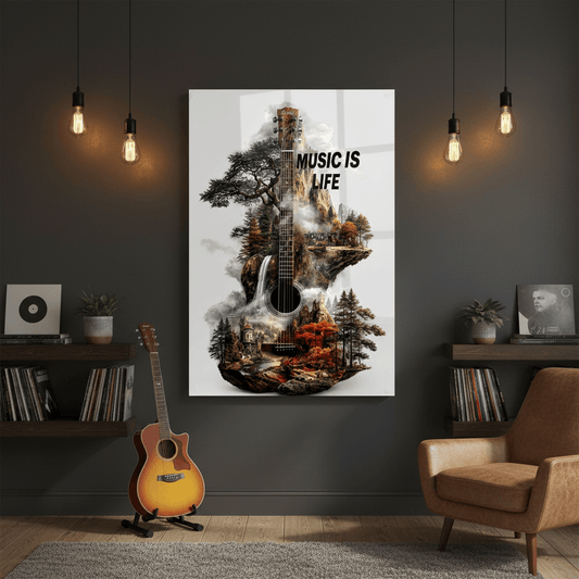 Music Is Life Glass Wall Art