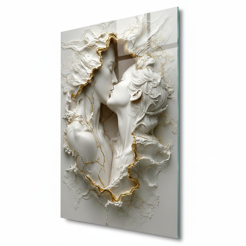 Baiser du Couple Tableau en Verre Trempé