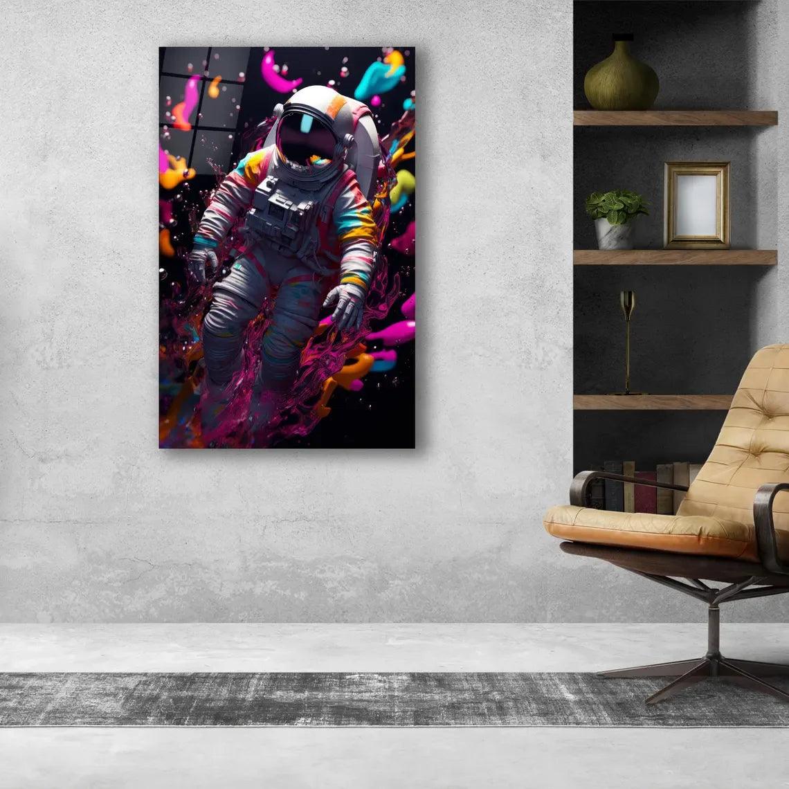 Colorful Astronaut Glass Wall Art - LUXARTDECO