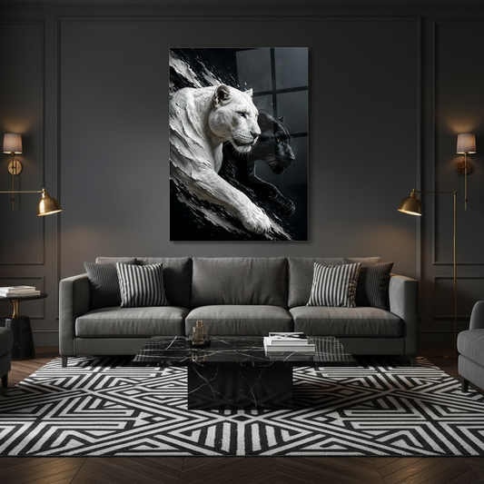 Panther Couple Glass Wall Art