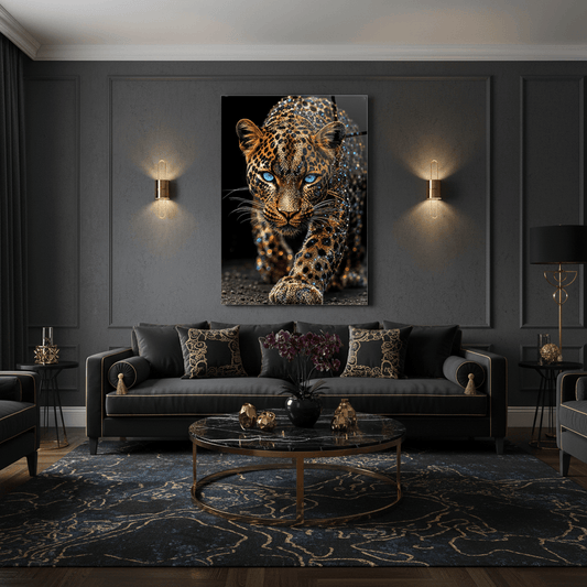 Crystal Leopard Glass Wall Art