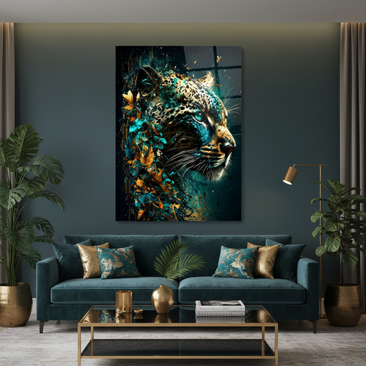 Botanical Leopard Glass Wall Art