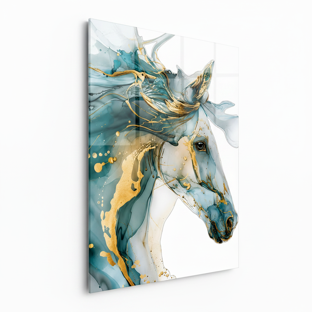 Cheval Aquarelle Tableau en Verre Trempé
