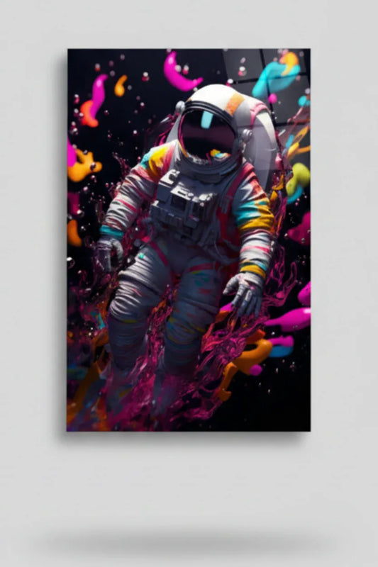 Colorful Astronaut Glass Wall Art - LUXARTDECO