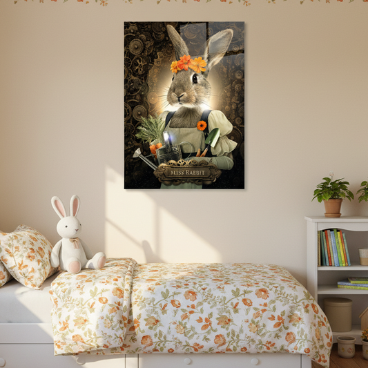 Miss Rabbit Glass Wall Art